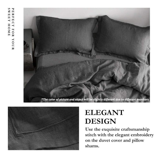 100% Linen Embroidered Duvet Cover Set