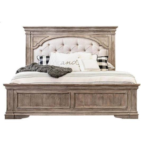 Farmhouse Upholstered King Bed with Tufted Headboard