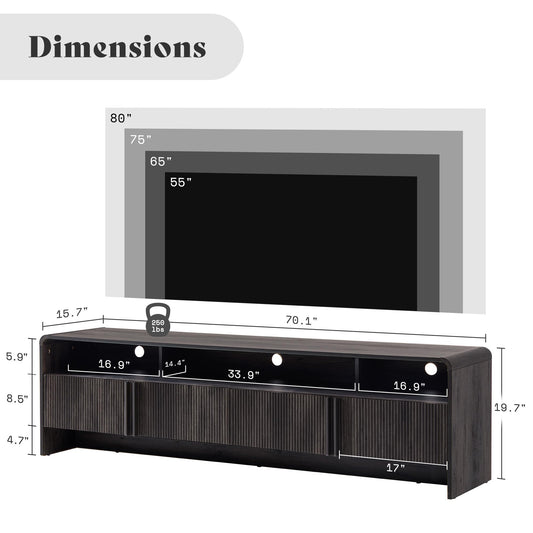 Modern Fluted TV Stand with Storage Cabinets