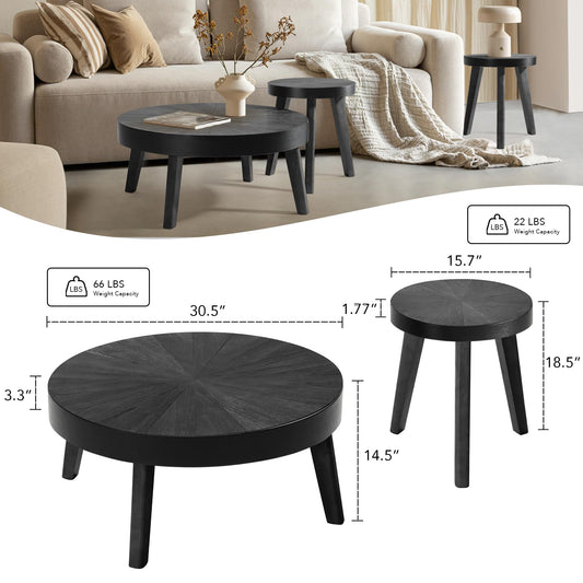 Farmhouse Round Nesting Coffee Table Set of 3