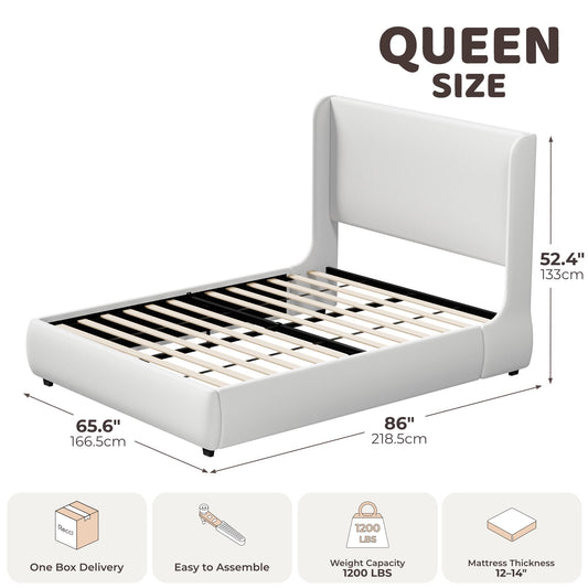 Upholstered Wingback Platform Bed with Tall Headboard