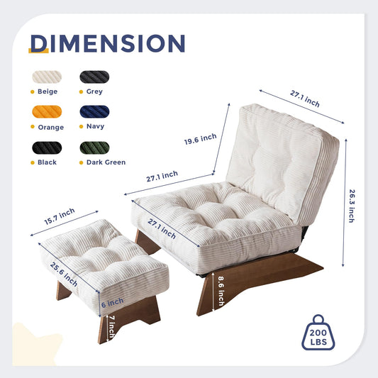 Tufted Accent Chair with Ottoman and Adjustable Backrest