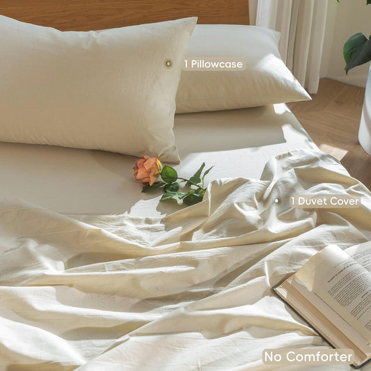 100% Washed Cotton Textured Duvet Cover Set