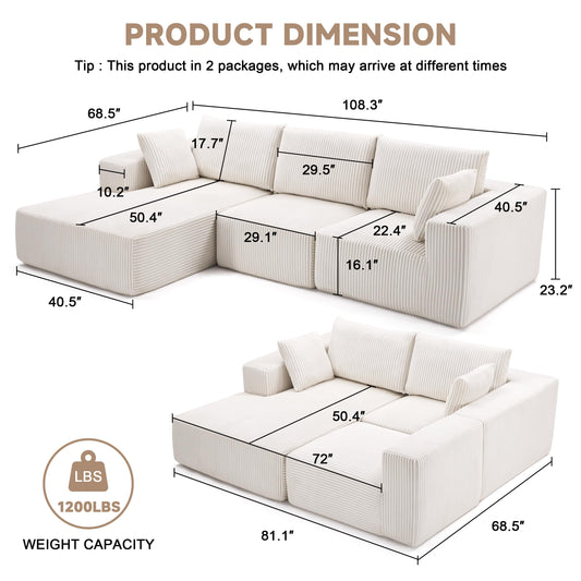 108" Deep Seat Modular Cloud Sectional Sofa