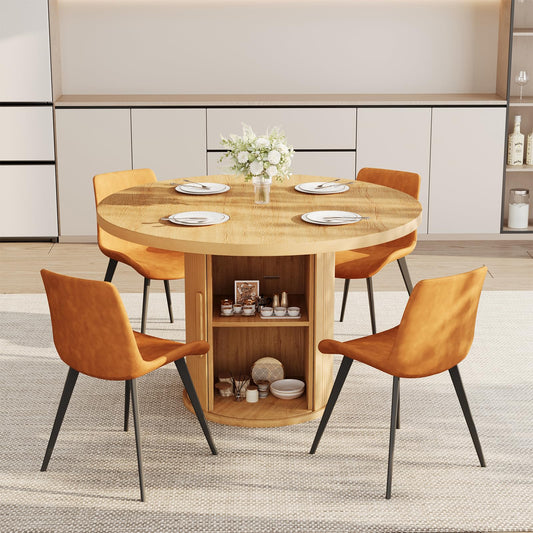 5-Piece Round Dining Set with Storage Shelf