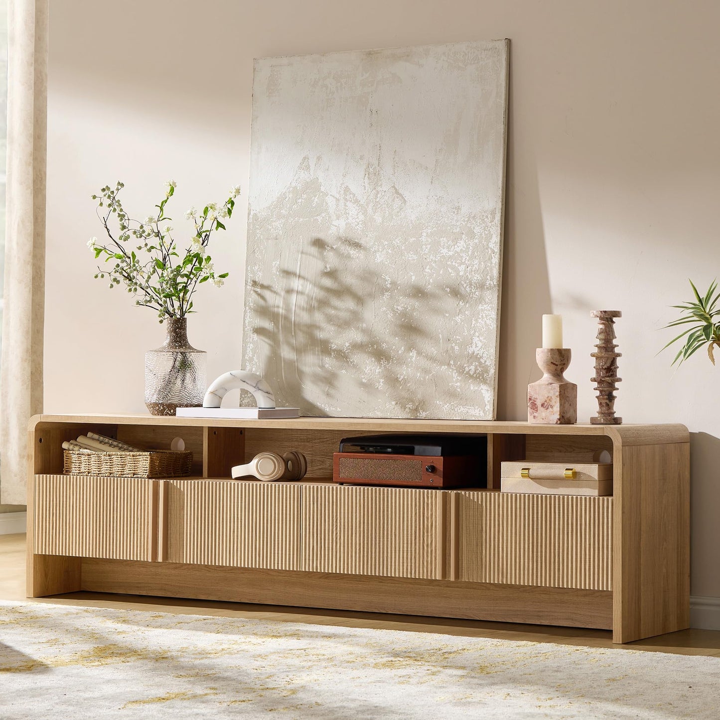 Modern Fluted TV Stand with Storage Cabinets