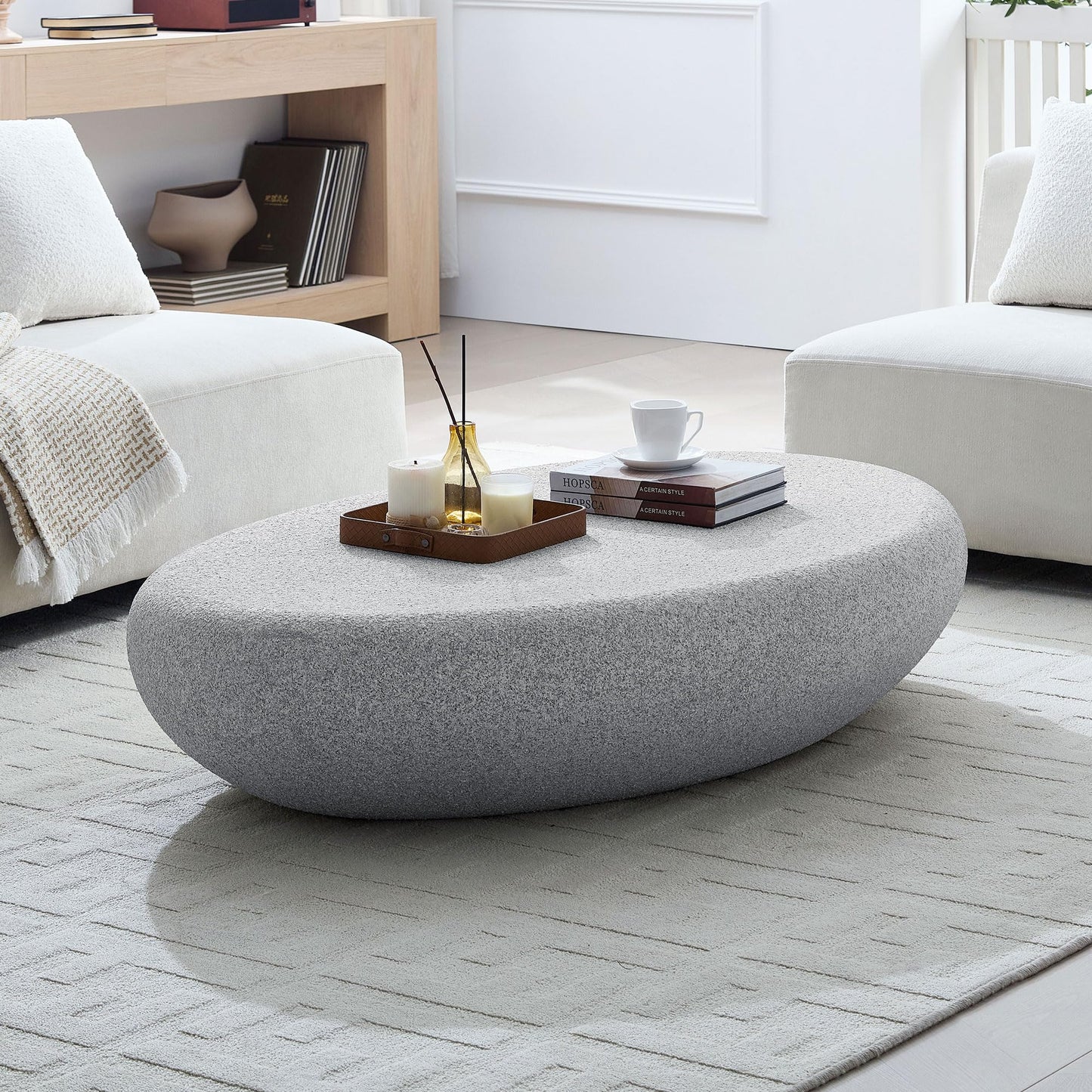 43" Irregular Faux Stone Oval Coffee Table