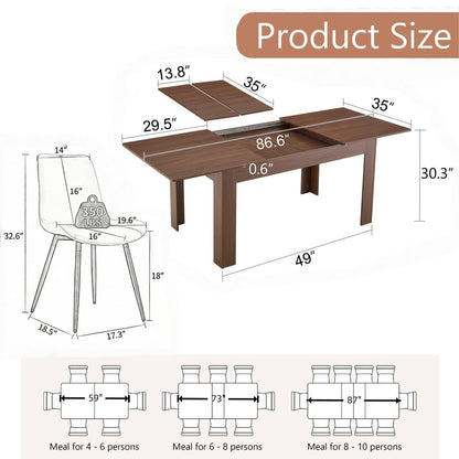 Large Walnut Dining Table Set for 6-10 People