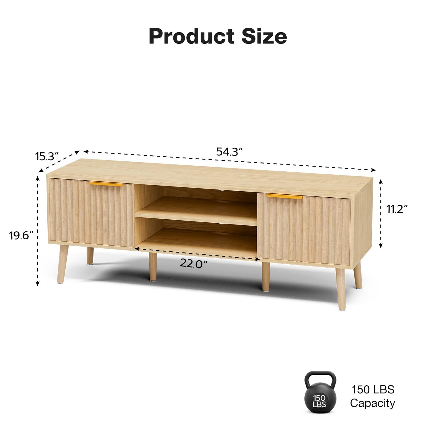 Modern Fluted TV Stand with Open Storage Shelves