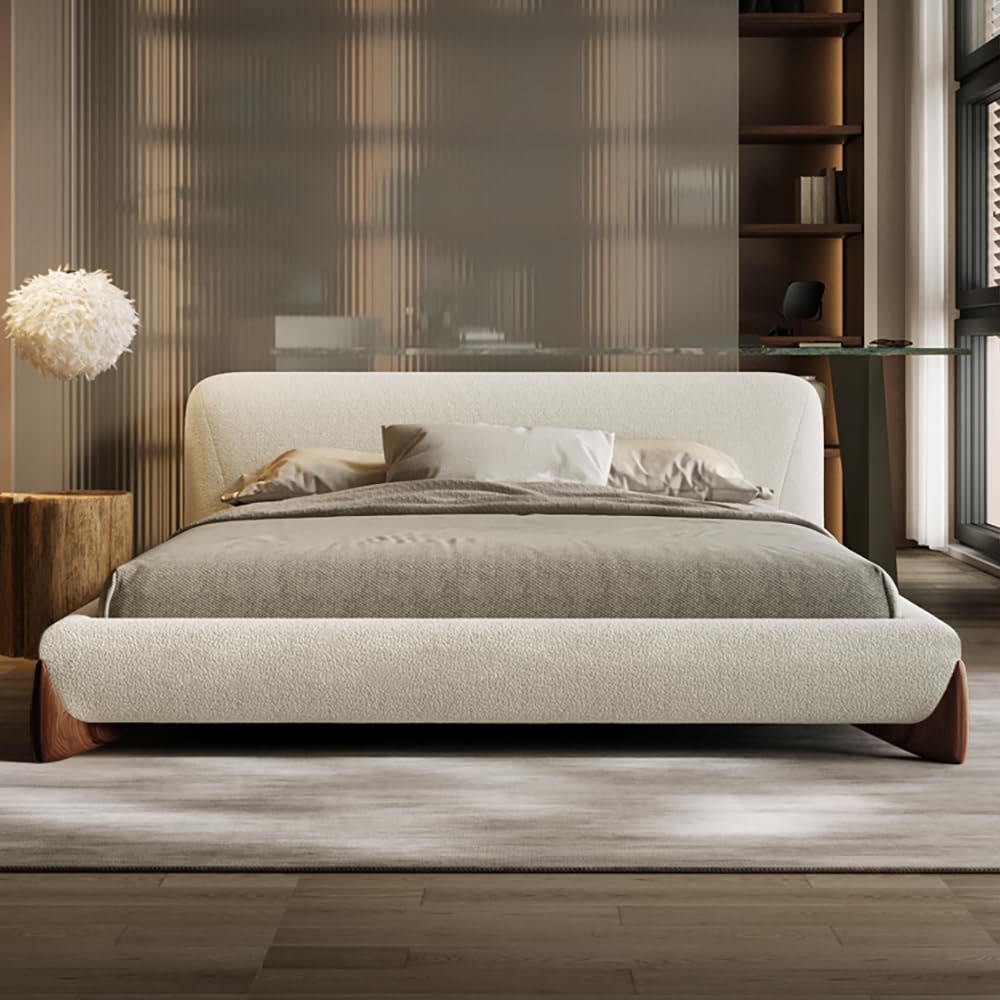 Modern Curved Upholstered Platform Bed Frame