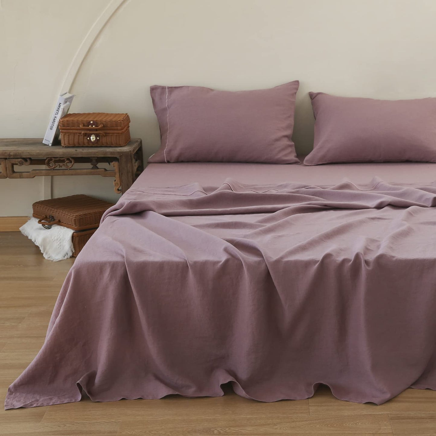 Simple&Opulence Linen Sheet Set 4pcs Embroidery
