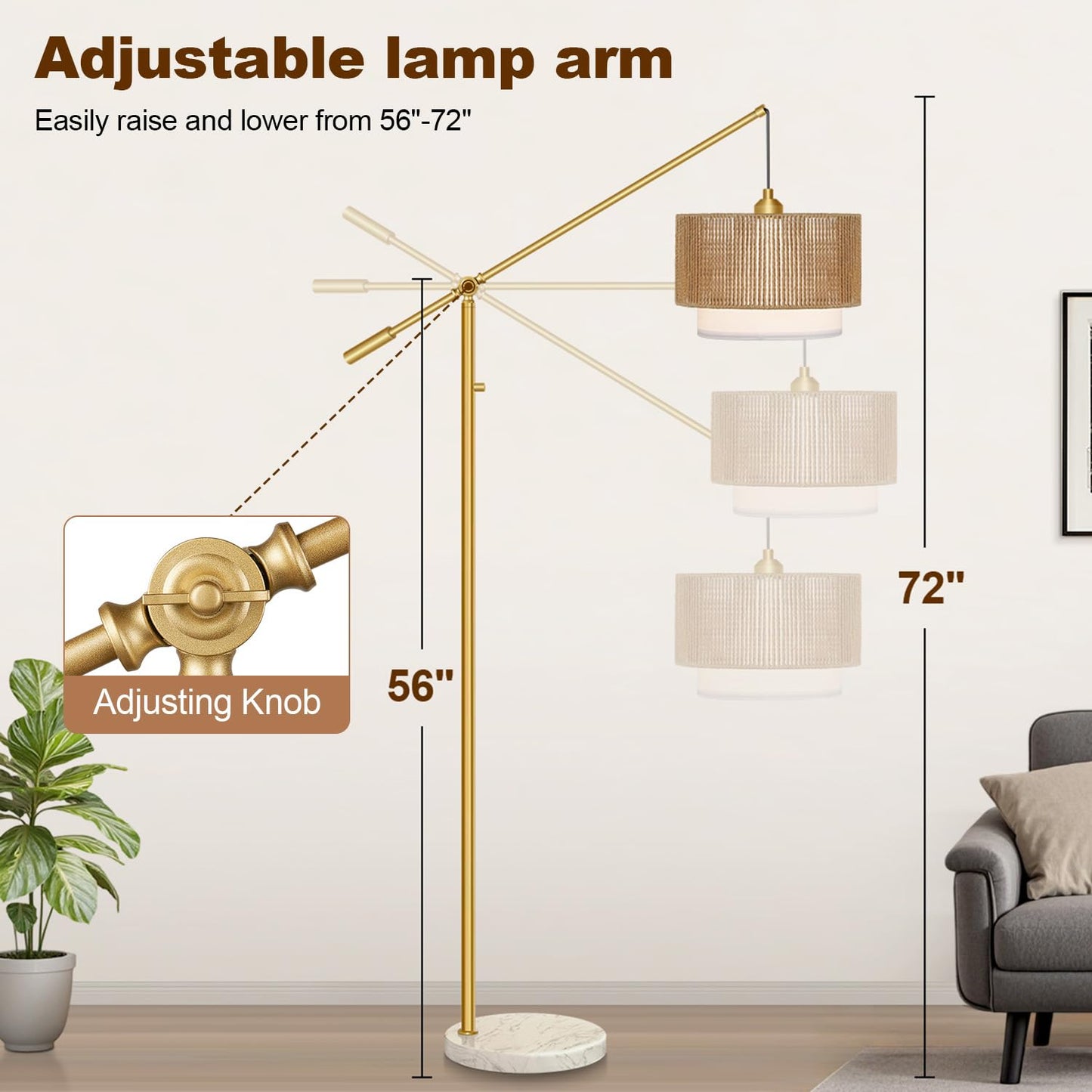 Boho Arc Floor Lamp with Rattan Shade