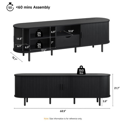 69" TV Stand with Sliding Doors and Storage Drawer