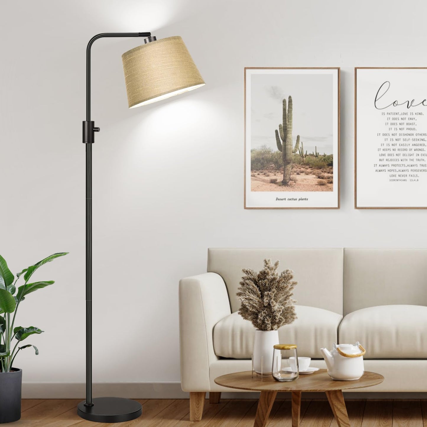 Modern Arc Floor Lamp with Linen Shade
