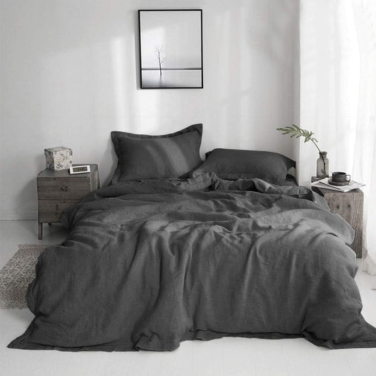 100% Linen Embroidered Duvet Cover Set