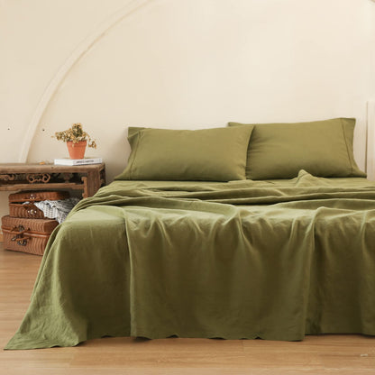 Simple&Opulence Linen Sheet Set 4pcs Embroidery