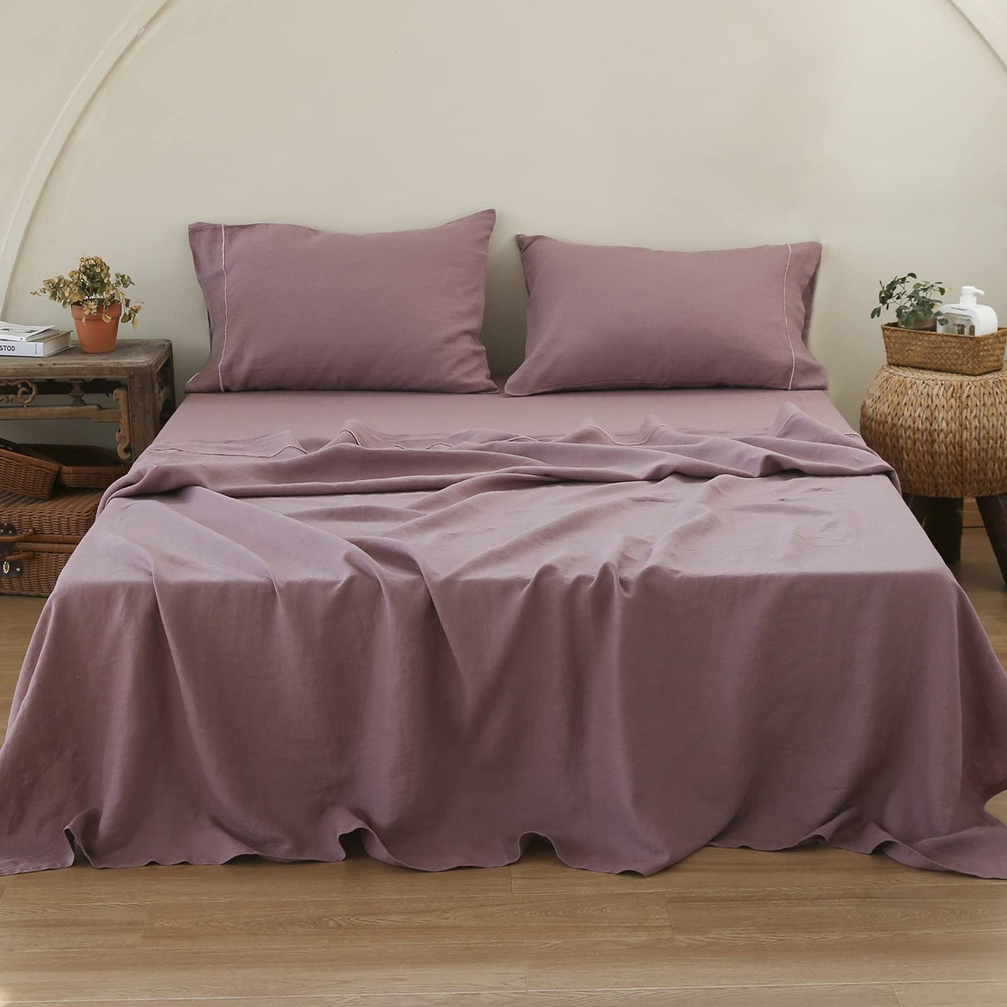 Simple&Opulence Linen Sheet Set 4pcs Embroidery