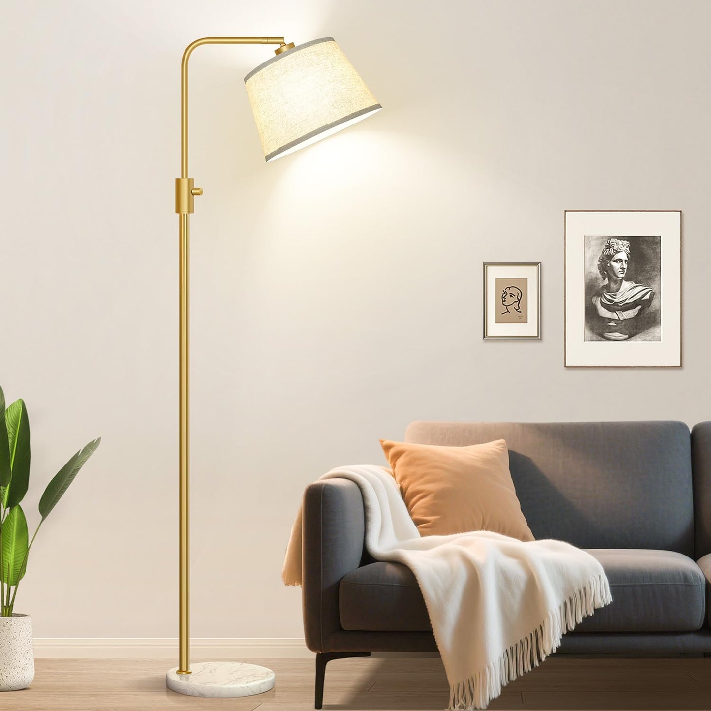 Modern Arc Floor Lamp with Linen Shade