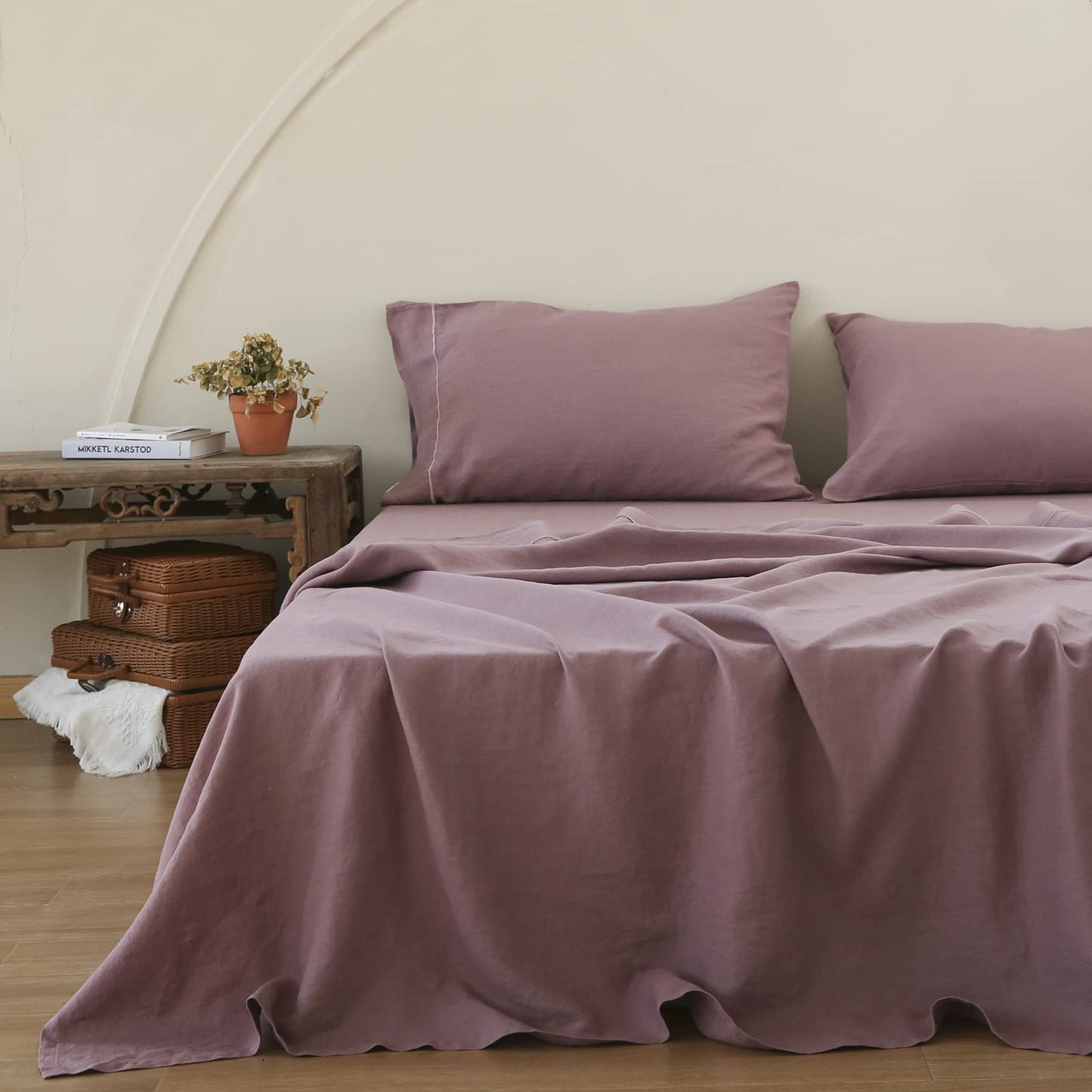 Simple&Opulence Linen Sheet Set 4pcs Embroidery