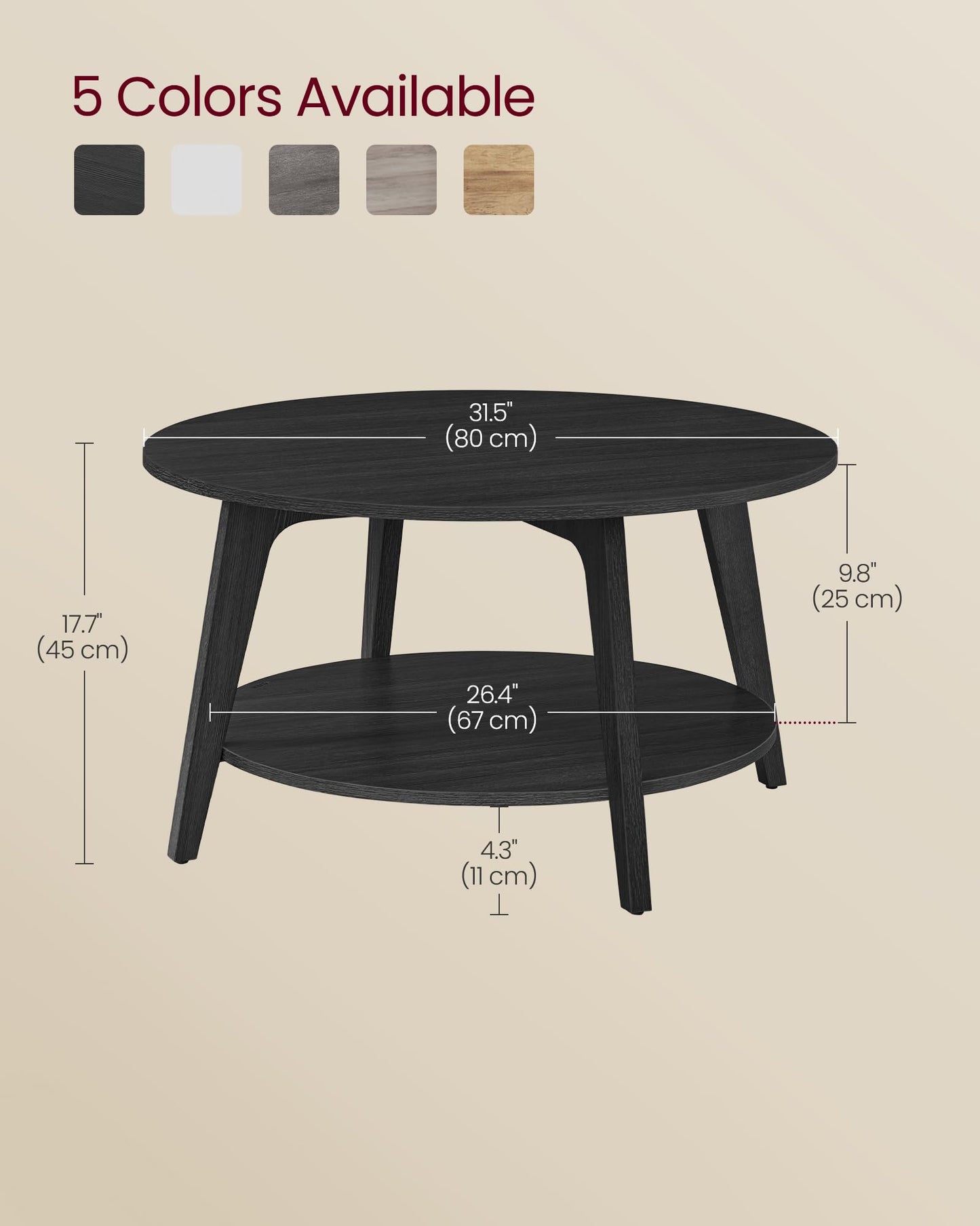 VASAGLE Round Coffee Table, for Living Room