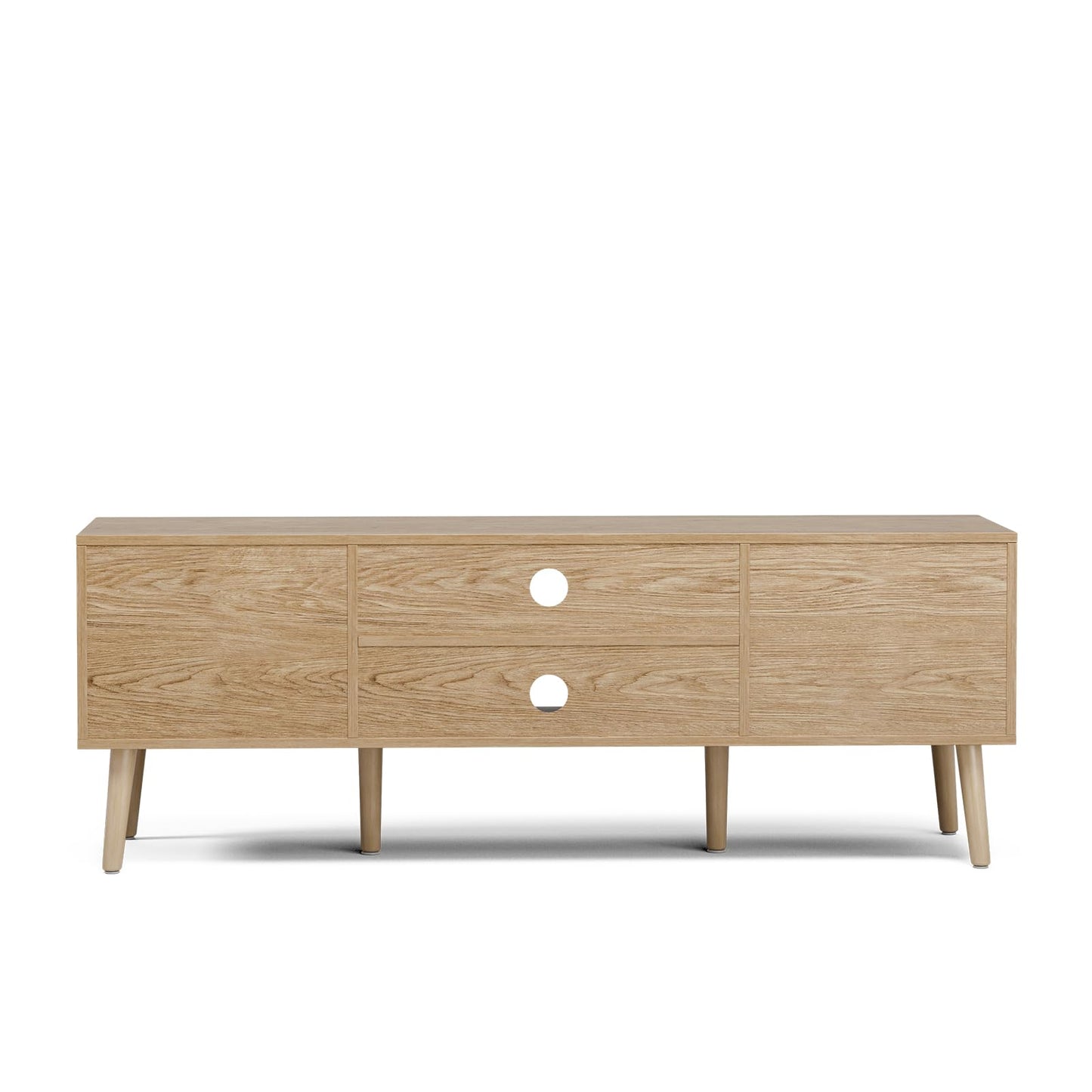 Modern Fluted TV Stand with Open Storage Shelves