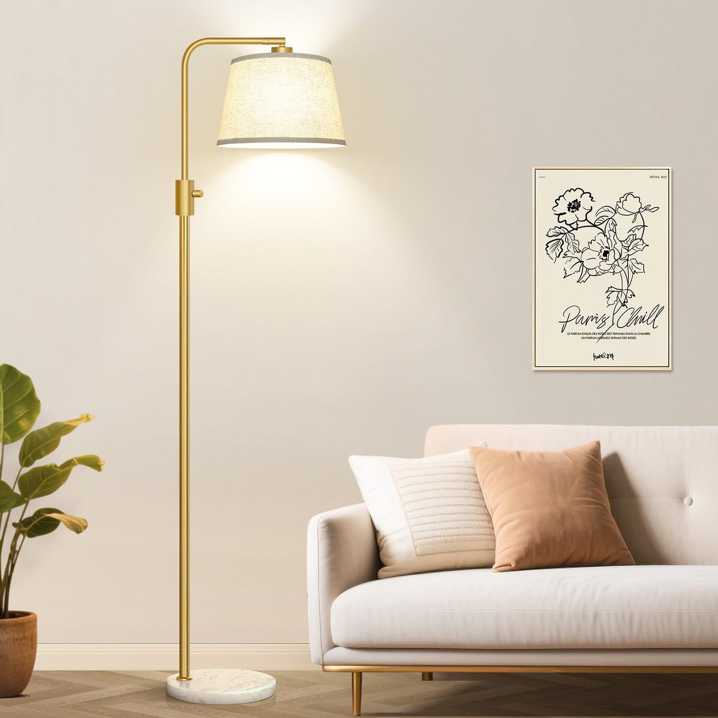 Modern Arc Floor Lamp with Linen Shade