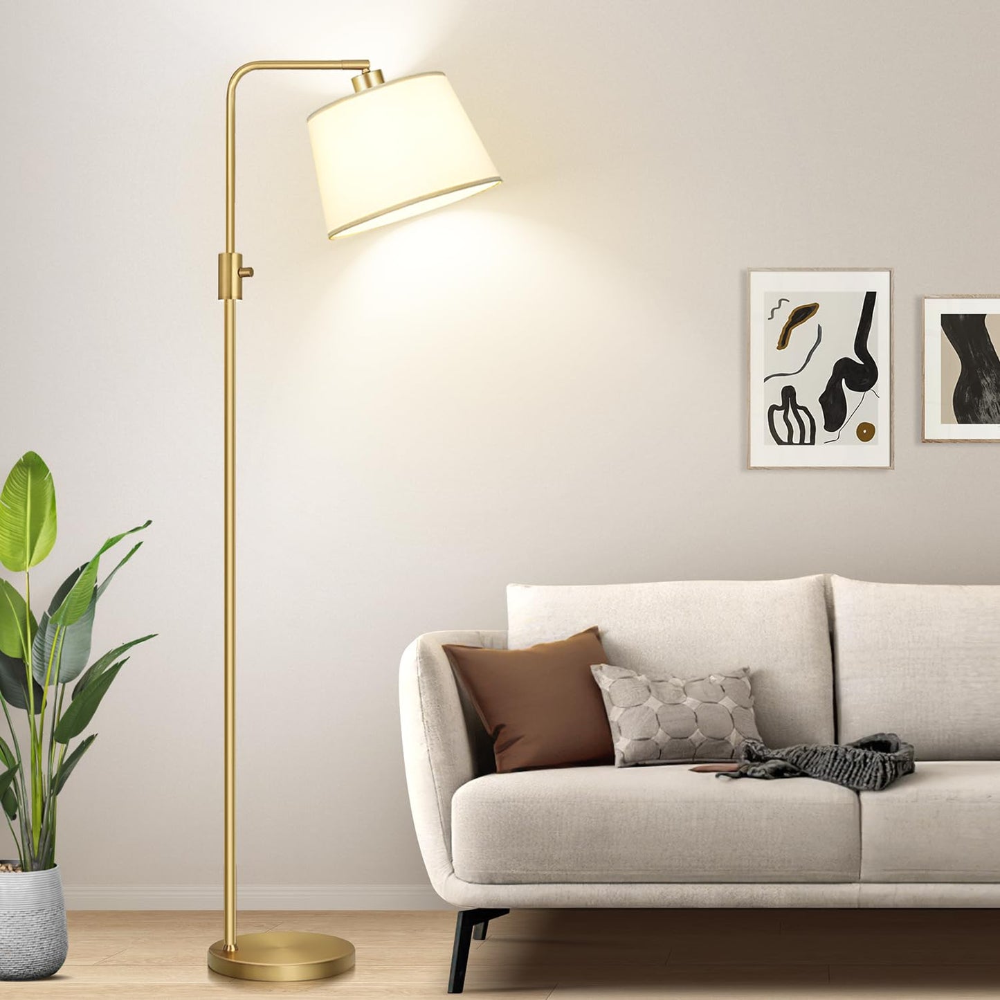 Modern Arc Floor Lamp with Linen Shade