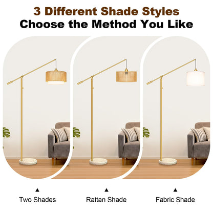 Boho Arc Floor Lamp with Rattan Shade
