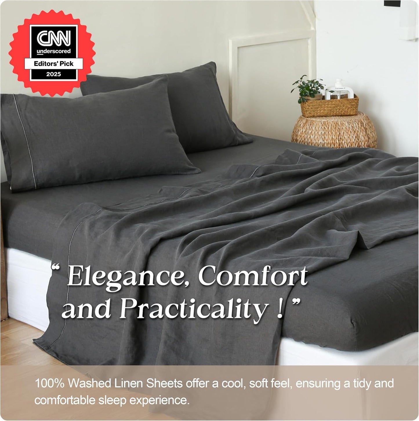 Simple&Opulence Linen Sheet Set 4pcs Embroidery