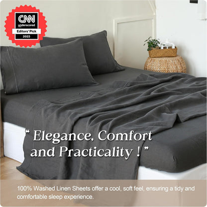 Simple&Opulence Linen Sheet Set 4pcs Embroidery