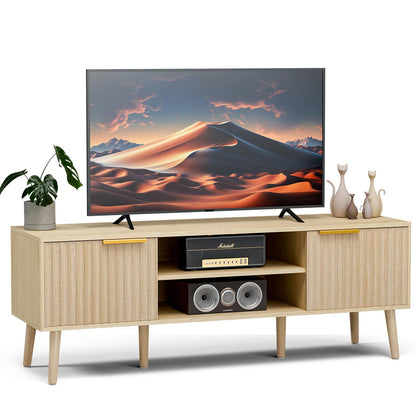 Modern Fluted TV Stand with Open Storage Shelves
