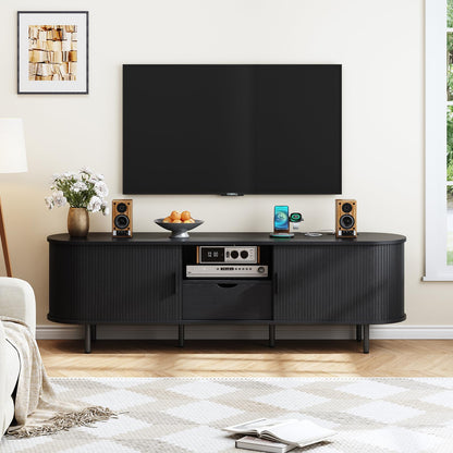 69" TV Stand with Sliding Doors and Storage Drawer