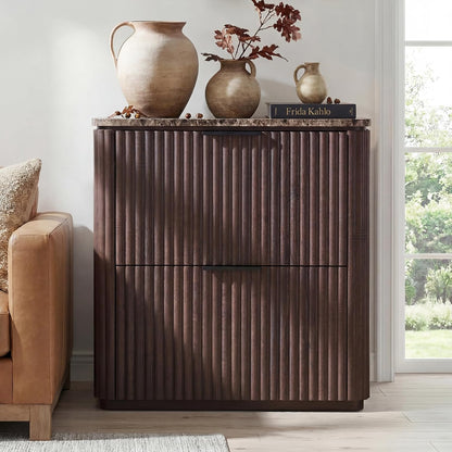 Modern Fluted Dresser with Faux Marble Top