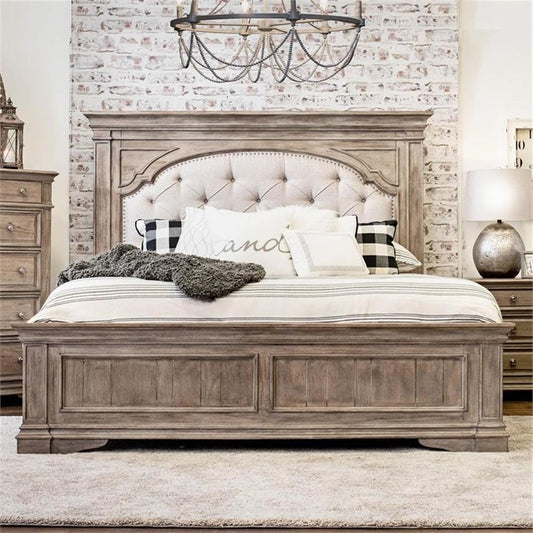 Farmhouse Upholstered King Bed with Tufted Headboard
