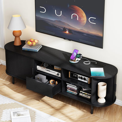 69" TV Stand with Sliding Doors and Storage Drawer