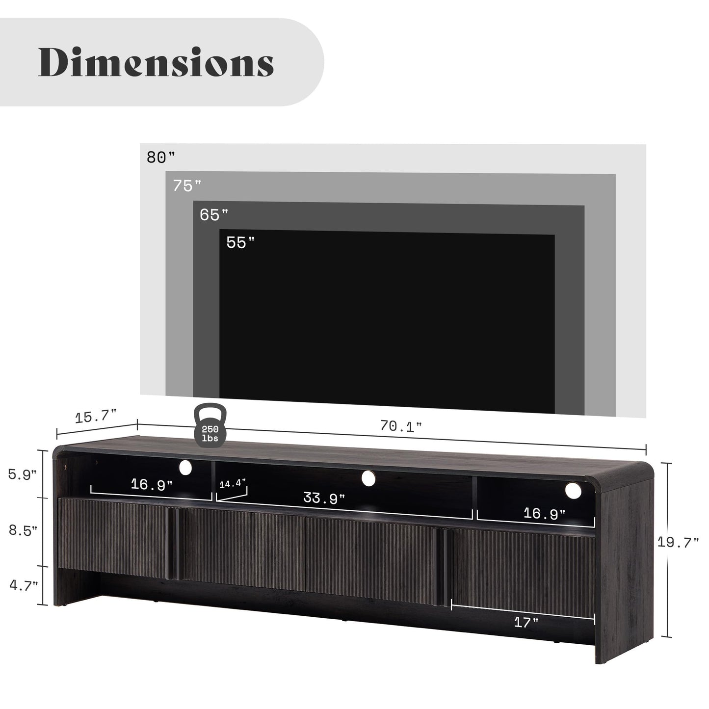 Modern Fluted TV Stand with Storage Cabinets