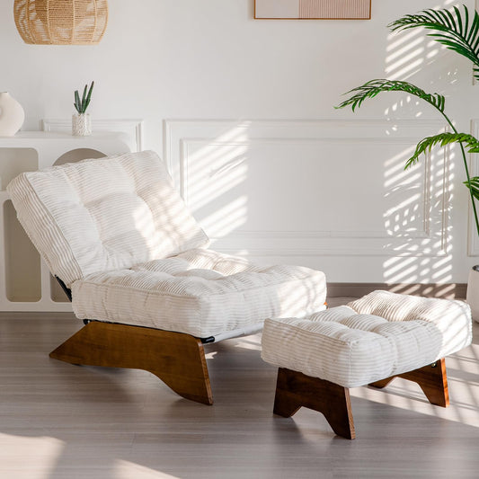 Tufted Accent Chair with Ottoman and Adjustable Backrest