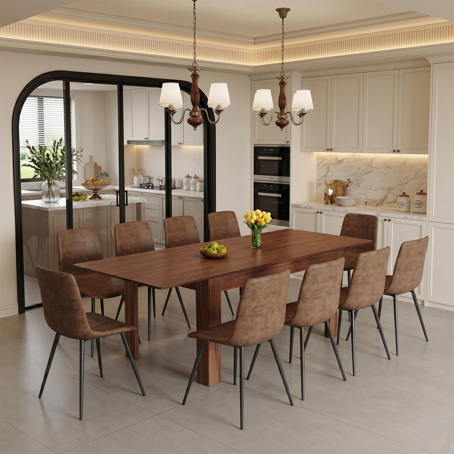Large Walnut Dining Table Set for 6-10 People