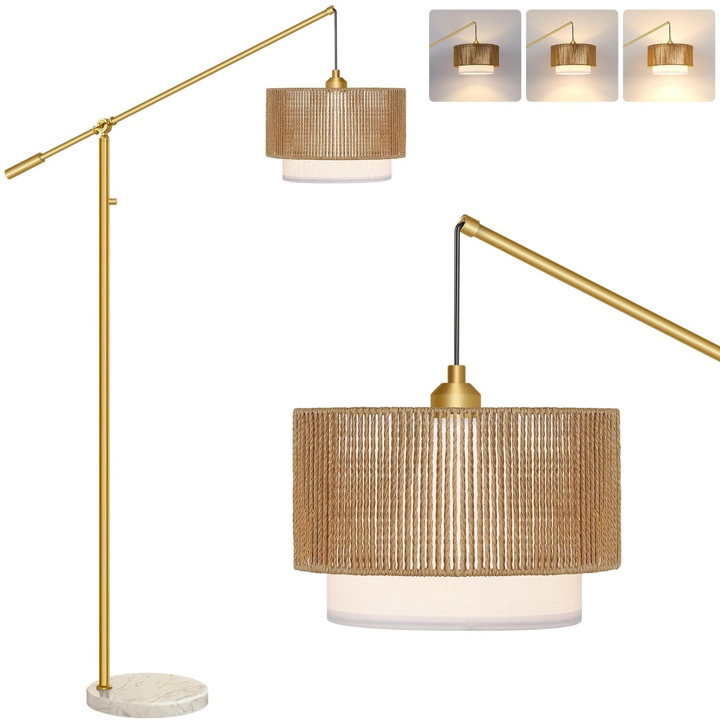 Boho Arc Floor Lamp with Rattan Shade