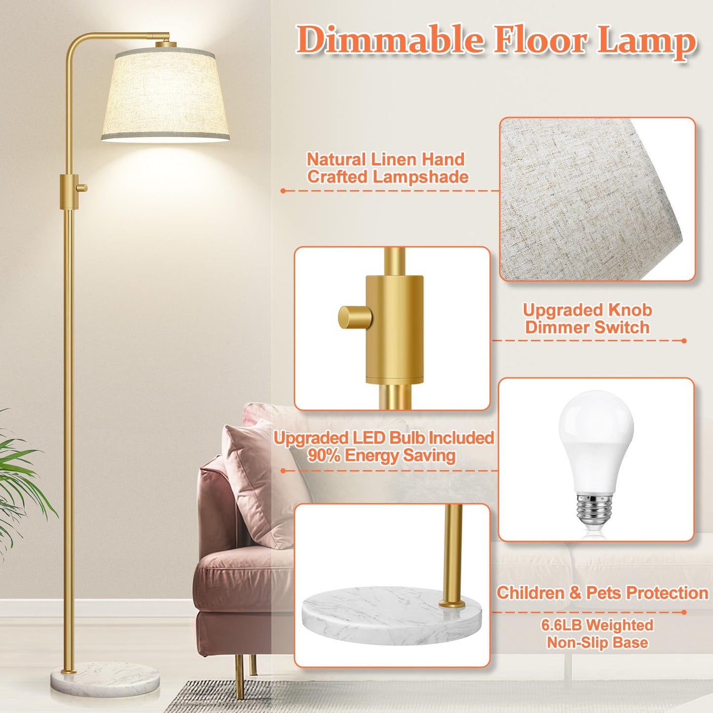 Modern Arc Floor Lamp with Linen Shade