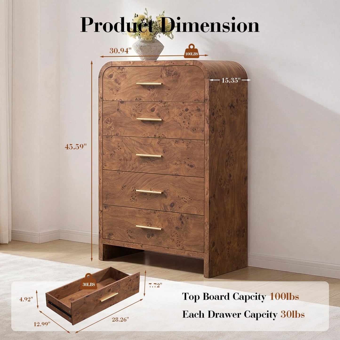 Modern Curved Drawer Dresser TV Stand