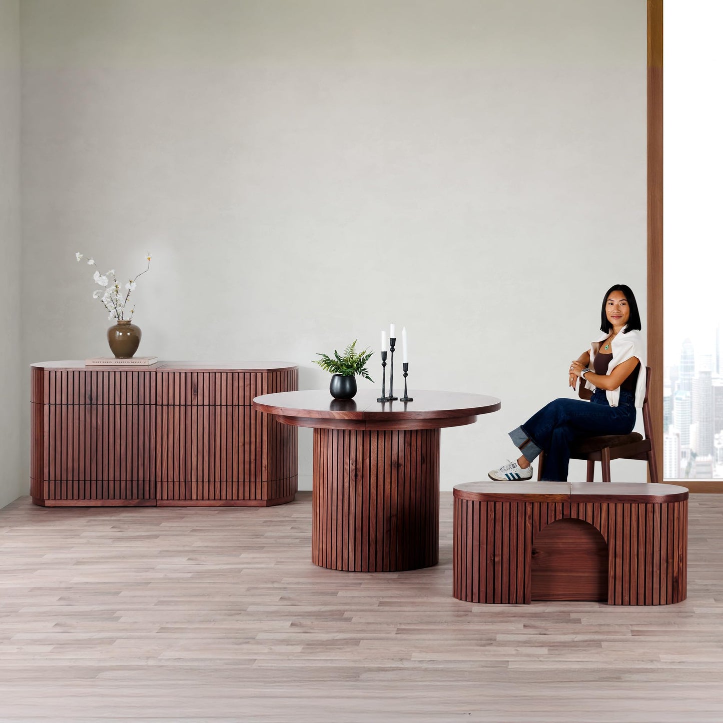 Solid Wood Extendable Round Dining Table Set