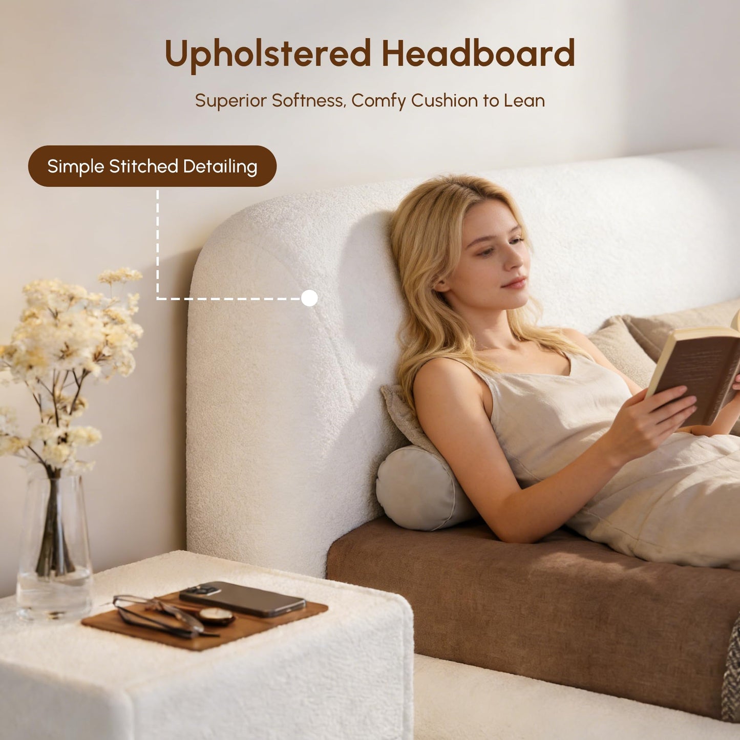 Modern Curved Upholstered Platform Bed Frame