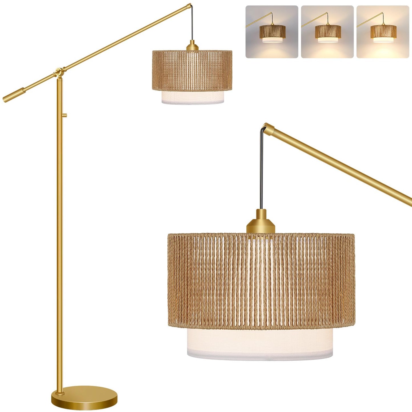 Boho Arc Floor Lamp with Rattan Shade