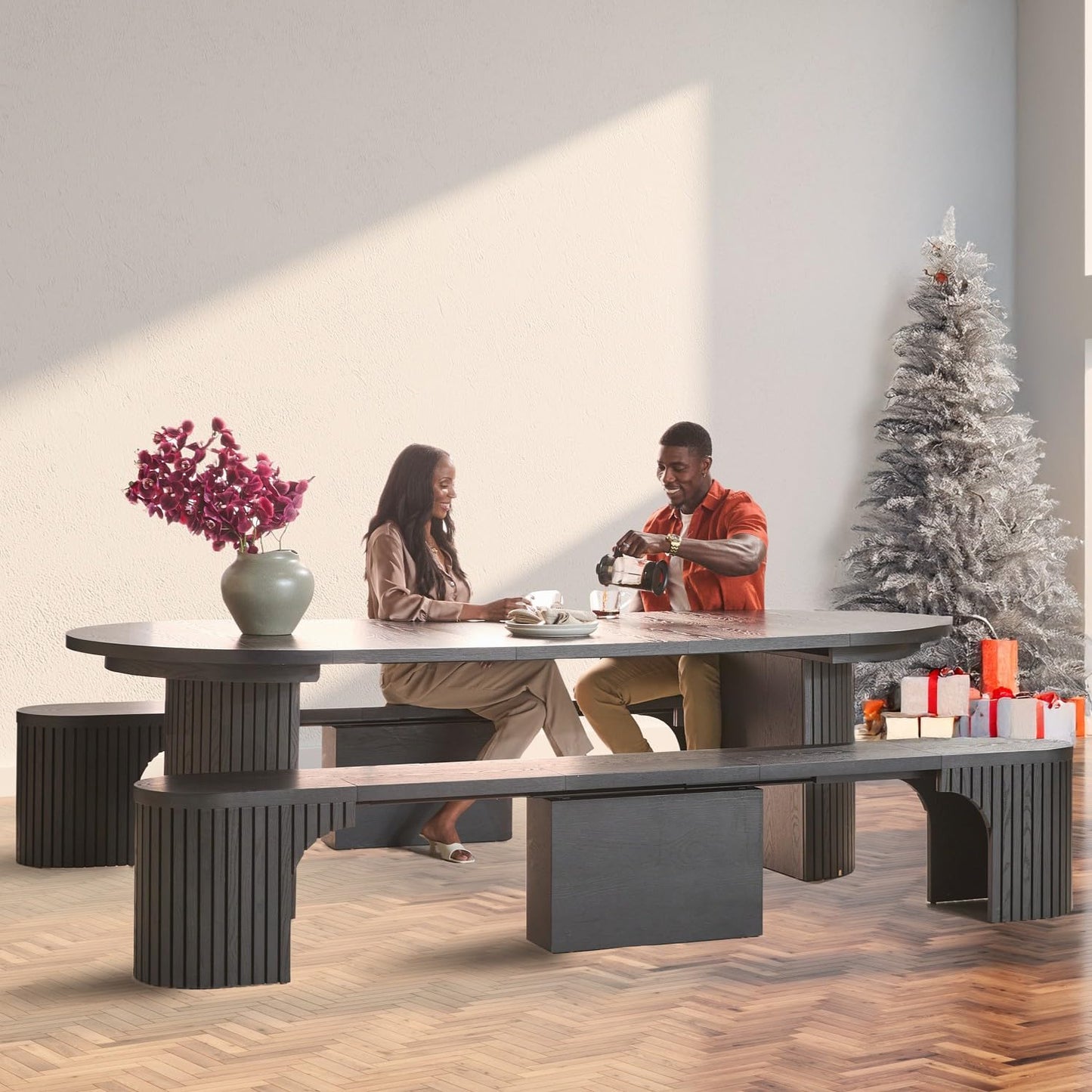 Solid Wood Extendable Round Dining Table Set