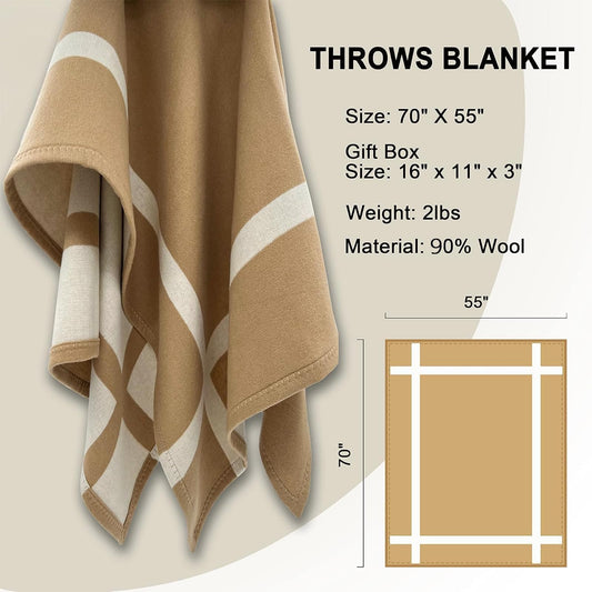 90% Wool Soft Throw Blanket for Couch & Travel