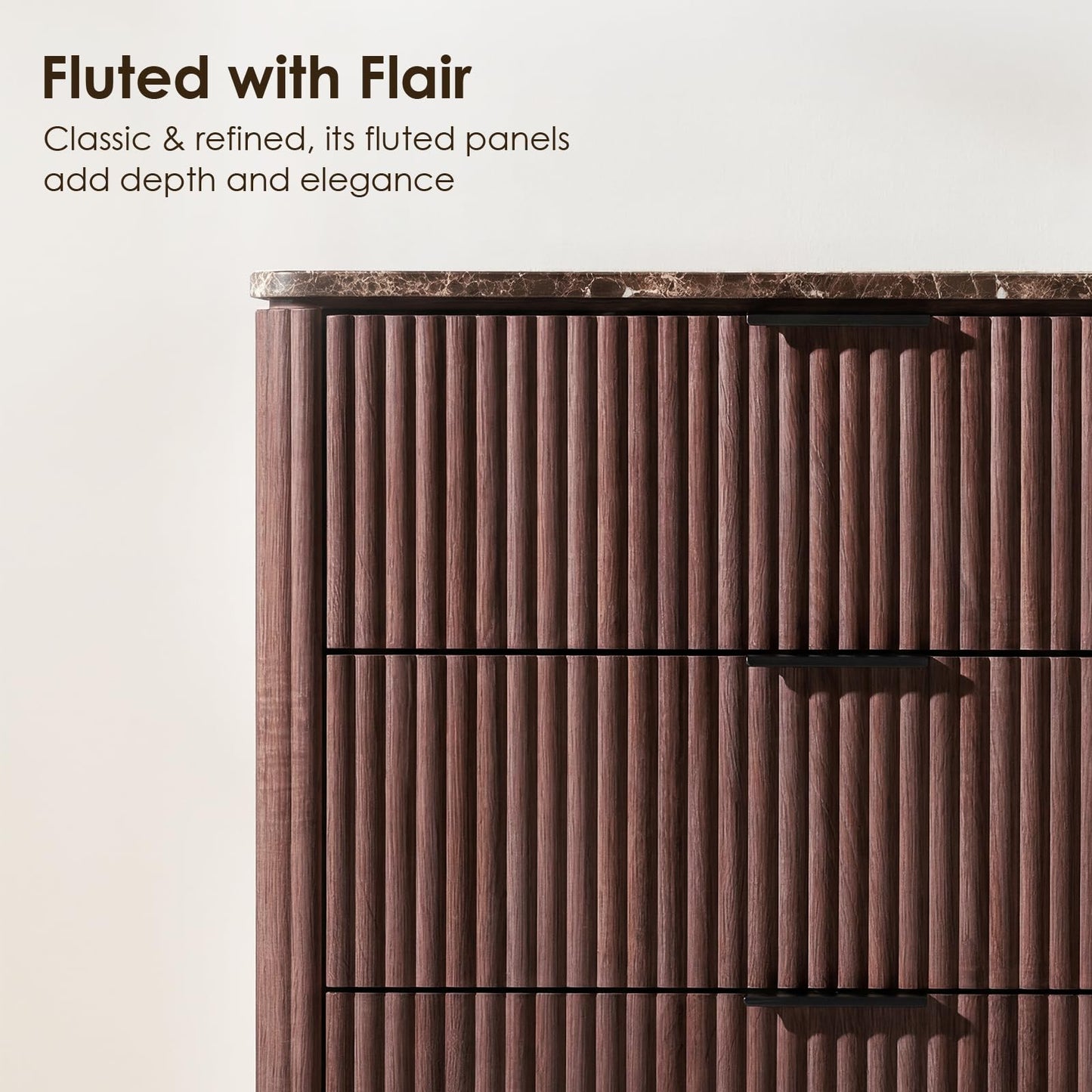 Modern Fluted Dresser with Faux Marble Top