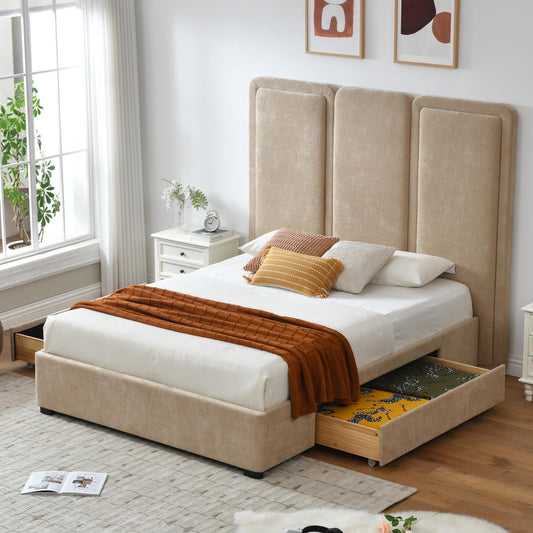 Upholstered Platform Bed with Storage Drawers