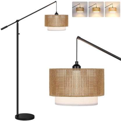 Boho Arc Floor Lamp with Rattan Shade