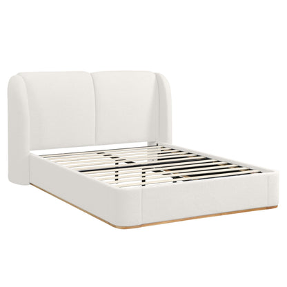 Boucle Upholstered Wingback King Platform Bed